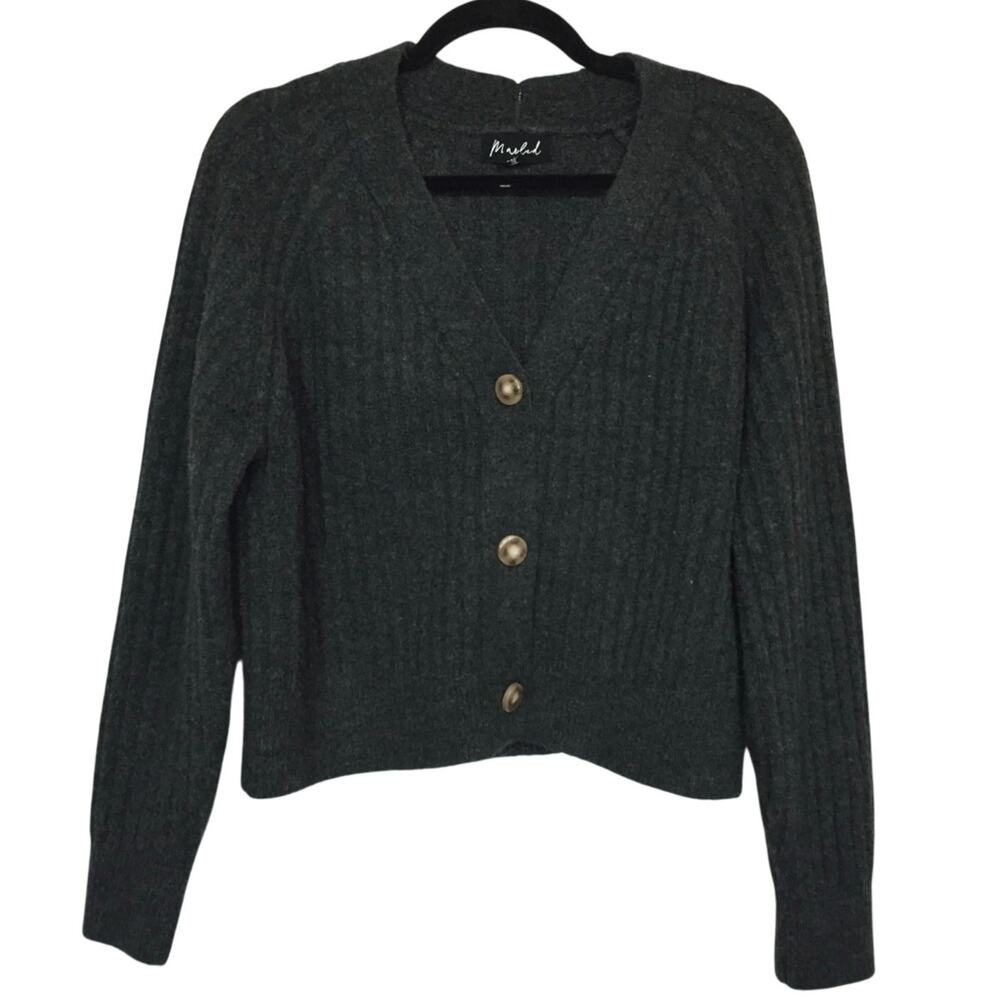 Marled Button Up Knit Crop Cardigan Medium V-Neck Dark Academia Cottogecore